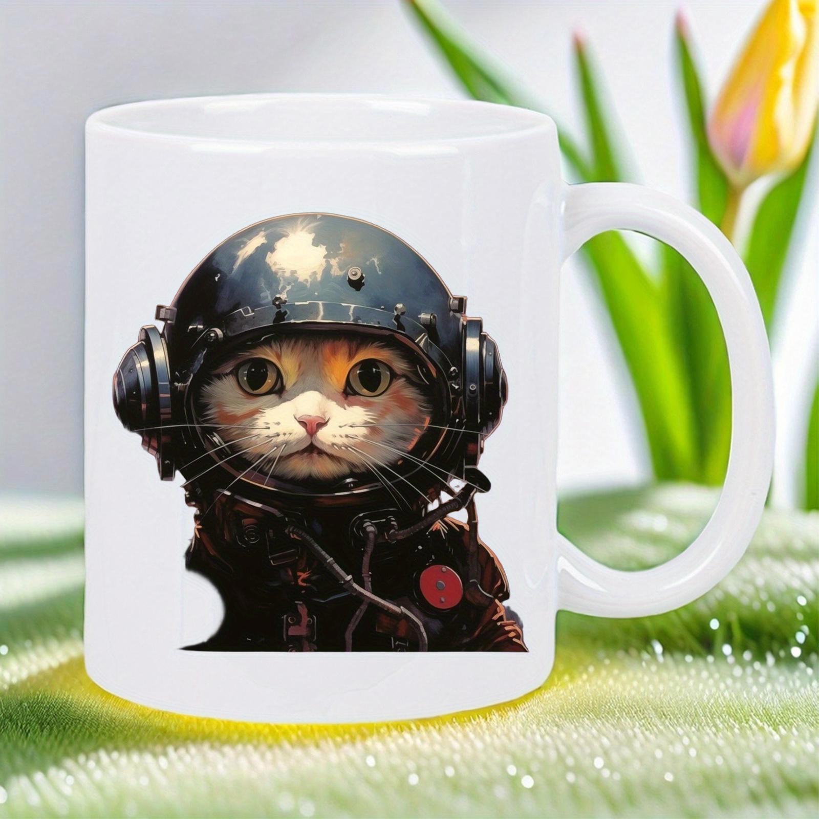 Tailorly White Ceramic 11 oz Mug - Adorable Little Feline Pilot Wearing Professional Dark Flight Helmet And Uniform Cat