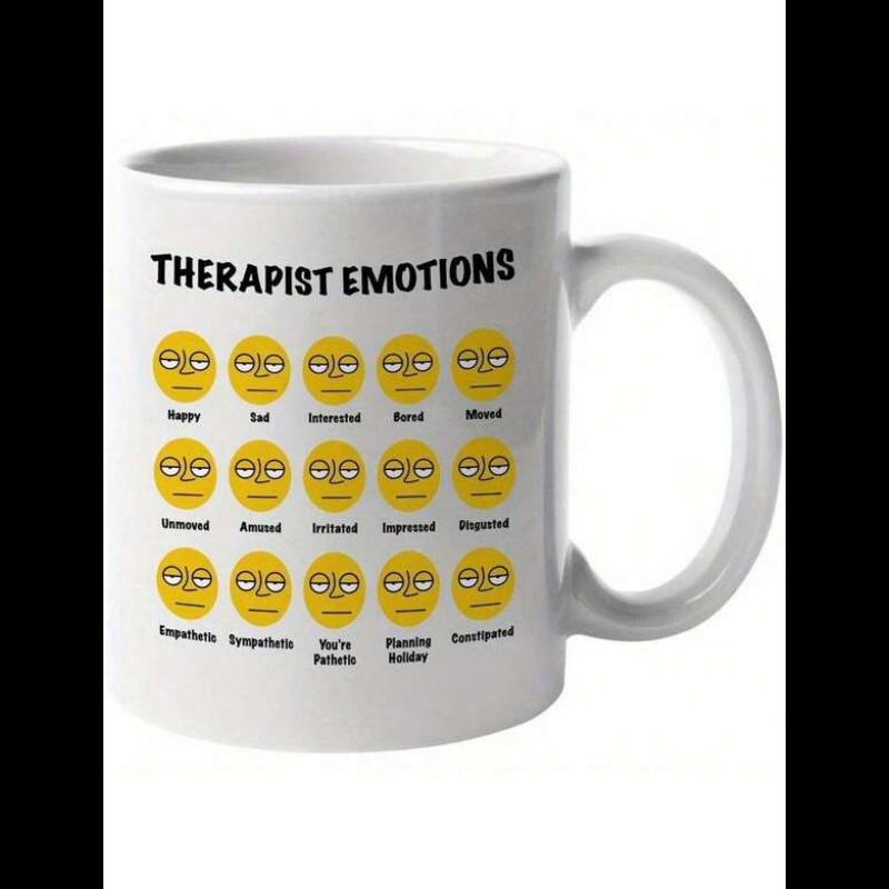 Tailorly White Ceramic 11 oz Mug - Therapist Emotions Grid Of Identical Yellow Circular Neutral Expressions In Organized Rows Faces