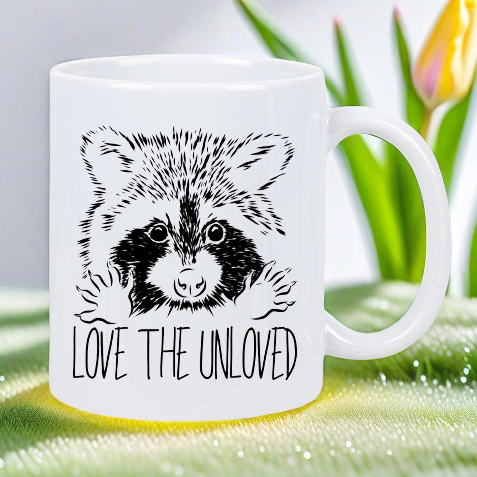 Tailorly White Ceramic 11 oz Mug - Love The Unloved Minimalist Black And White Artistic Hand Drawn Sketch Peeking Raccoon