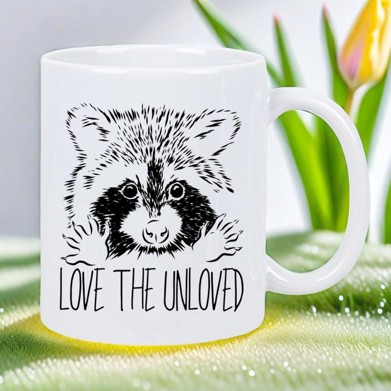 Tailorly White Ceramic 11 oz Mug - Love The Unloved Minimalist Black And White Artistic Hand Drawn Sketch Peeking Raccoon