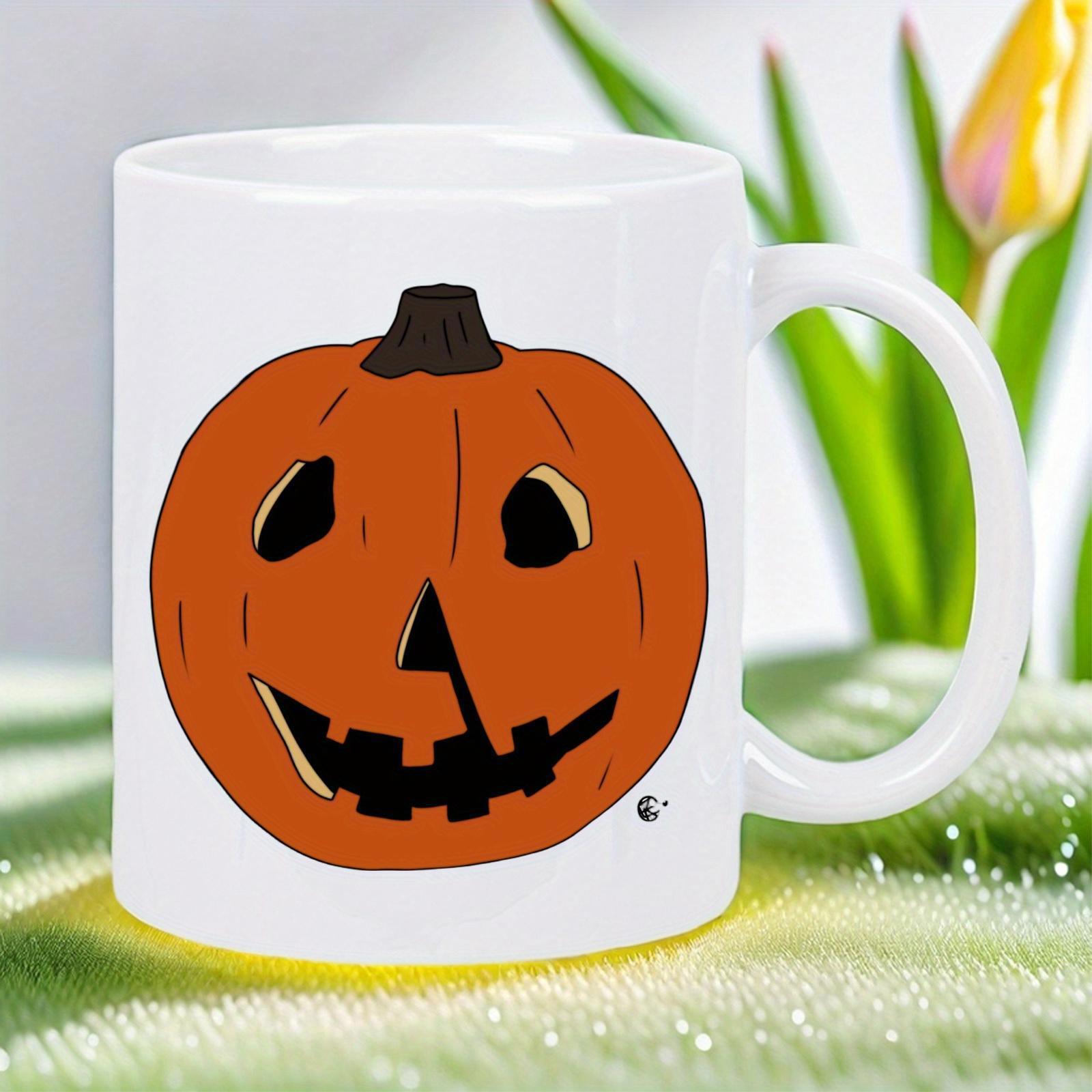 Tailorly White Ceramic 11 oz Mug - Classic Festive Orange Jack O Lantern With Carved Spooky Smile Face Pumpkin