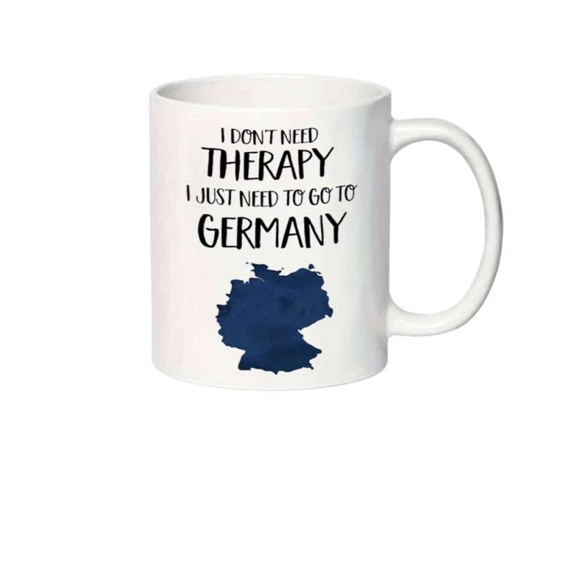 Tailorly White Ceramic 11 oz Mug - I Don't Need Therapy I Just Need To Go To Germany Textured Blue Silhouette Shape Over Pure White Background Map