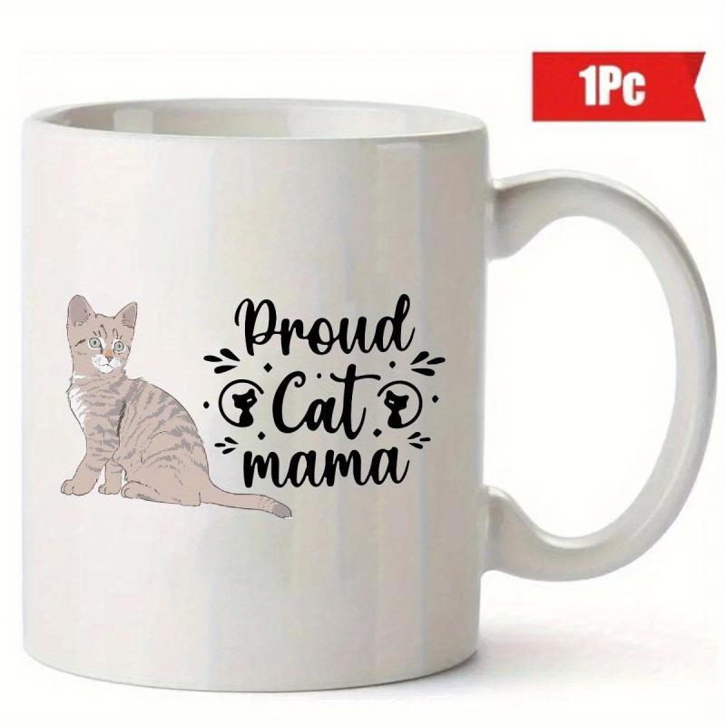 Tailorly White Ceramic 11 oz Mug - Proud Cat Mama Adorable Hand Drawn Sitting Grey Tabby Resting In Calm Serene Pose Cat