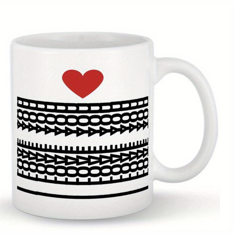 Tailorly White Ceramic 11 oz Mug - Minimalist Red Heart Above Tribal Geometric Ethnic Pattern Print Mug
