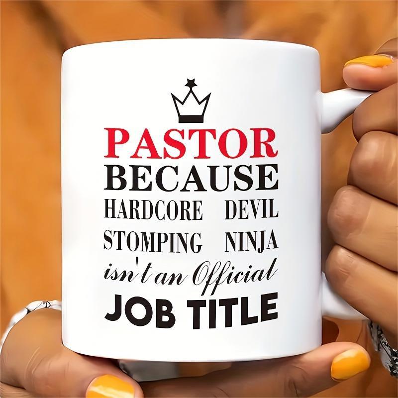 Tailorly White Ceramic 11 oz Mug - Pastor Because Hardcore Devil Stomping Ninja Isnt An Official Job Title Minimalist Black Line Art Crown With Star Centered Above