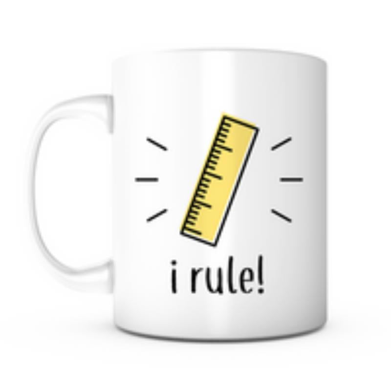 Tailorly White Ceramic 11 oz Mug - I Rule Yellow Measuring Tool Featuring Radiating Lines With Simple Minimalist Design Ruler