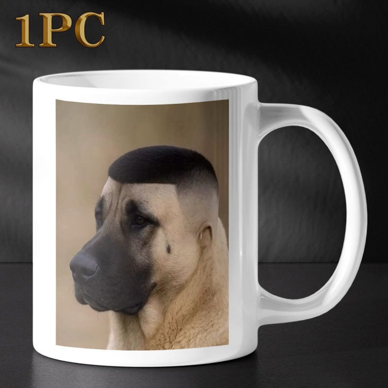 Tailorly White Ceramic 11 oz Mug - Humorous Canine Featuring Stylish Fade Haircut And Tear Mark Profile Dog