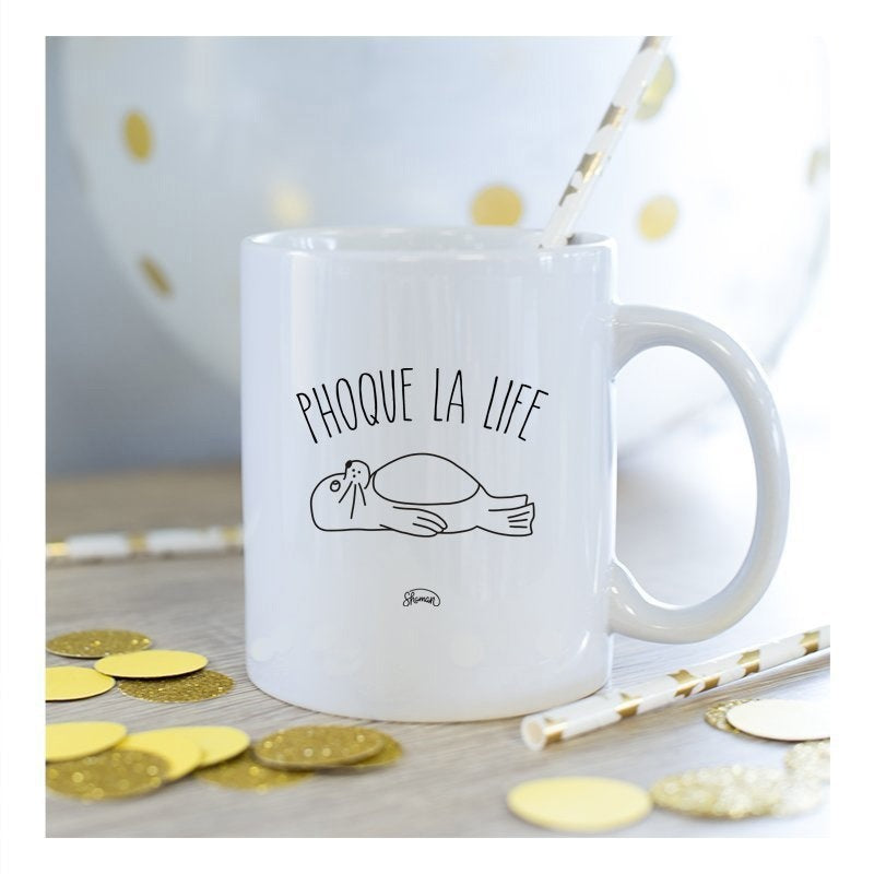 Tailorly White Ceramic 11 oz Mug - Life Minimalist Artistic Line Drawing Resting Sea Animal Seal