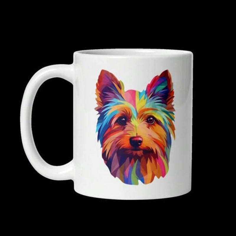 Tailorly White Ceramic 11 oz Mug - Vibrant Pop Art Style With Rainbow Colors Portraying A Beautiful Loyal Terrier