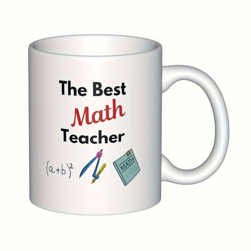 Tailorly White Ceramic 11 oz Mug - The Best Math Teacher Educational Illustrations Of Geometric Drawing Tools And Textbooks Featuring Algebraic Formula Teacher