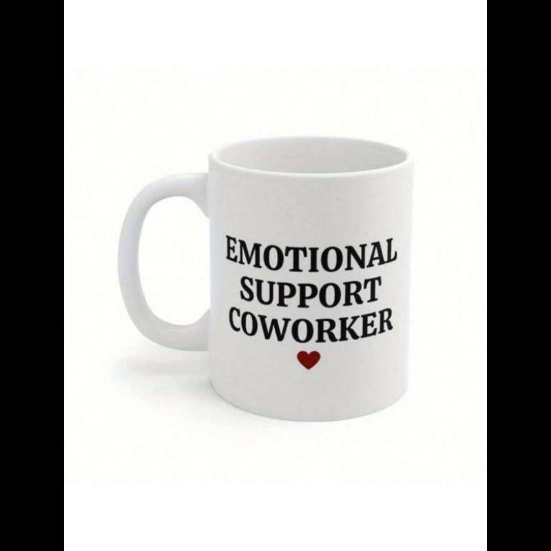 Tailorly White Ceramic 11 oz Mug - Emotional Support Coworker Minimalist Small Red Heart Centered On A Polished Smooth White Ceramic Heart