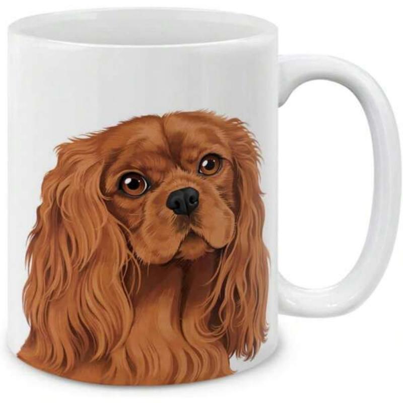 Tailorly White Ceramic 11 oz Mug - Detailed Artistic Portrait Of A Gentle Brown Cavalier King Charles Spaniel Dog