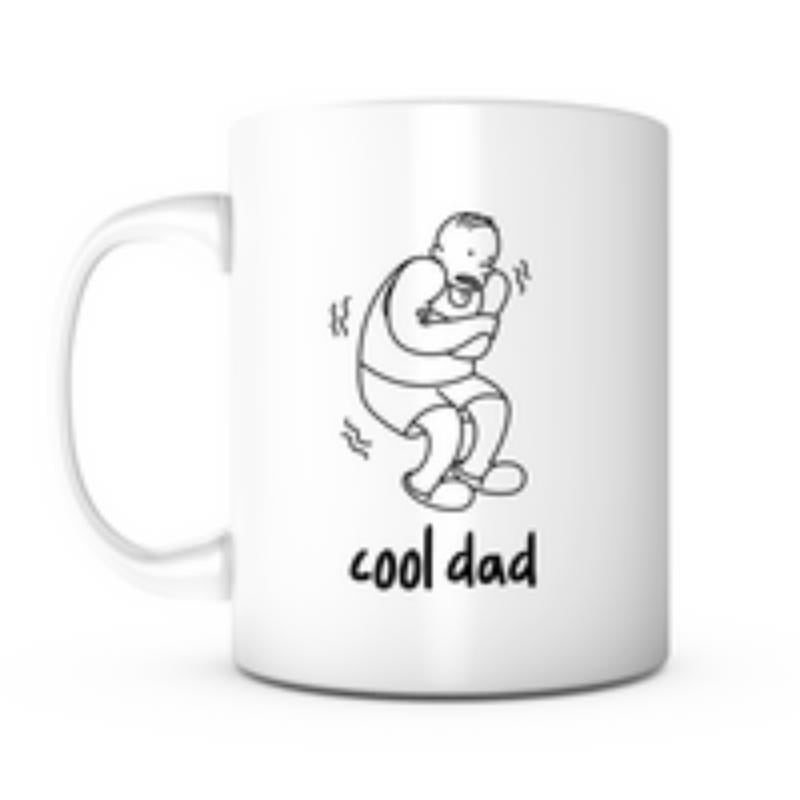 Tailorly White Ceramic 11 oz Mug - Cool Dad Shivering Cartoon Man Hugging Himself In Minimalist Black Line Art Dad