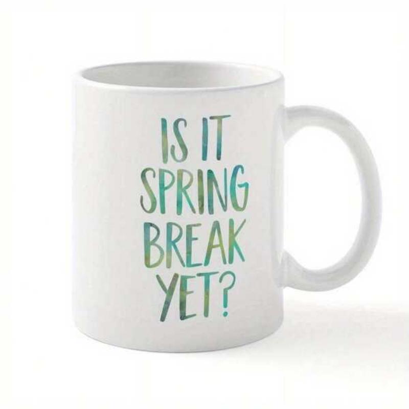 Tailorly White Ceramic 11 oz Mug - Is It Spring Break Yet Minimalist White Ceramic Base Featuring Colorful Watercolor Painted Style Mug