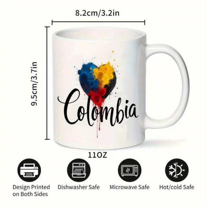 Tailorly White Ceramic 11 oz Mug - Colombia Artistic Splatter Paint Style Using Vibrant National Flag Colors Heart