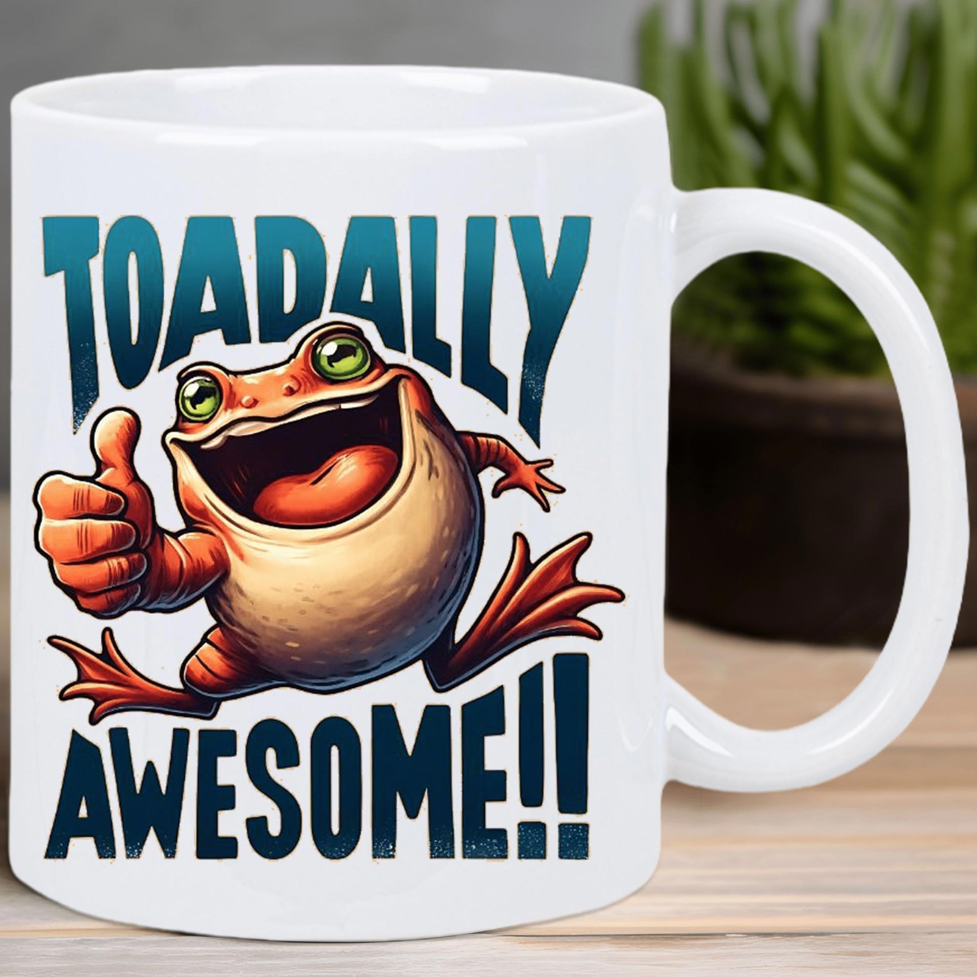 Tailorly White Ceramic 11 oz Mug - Toadally Awesome Cheerful Cartoon Amphibian Giving A Thumbs Up With A Bright Smile Toad