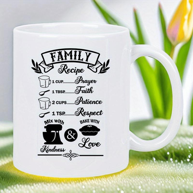 Tailorly White Ceramic 11 oz Mug - Family Recipe Prayer Faith Patience Respect Kindness Love Minimalist Black Kitchen Icons With Meaningful Values Arranged Like A