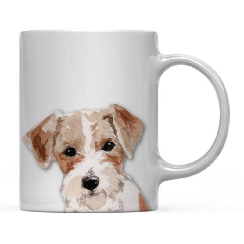 Tailorly White Ceramic 11 oz Mug - Artistic Watercolor Portrait Of A Small Brown And White Terrier Dog