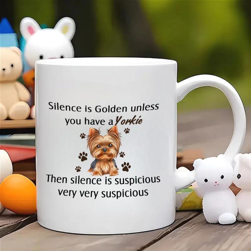 Tailorly White Ceramic 11 oz Mug - Silence Is Golden Unless You Have A Yorkie Then Silence Is Suspicious Very Very Suspicious Charming Yorkshire Terrier Portrait