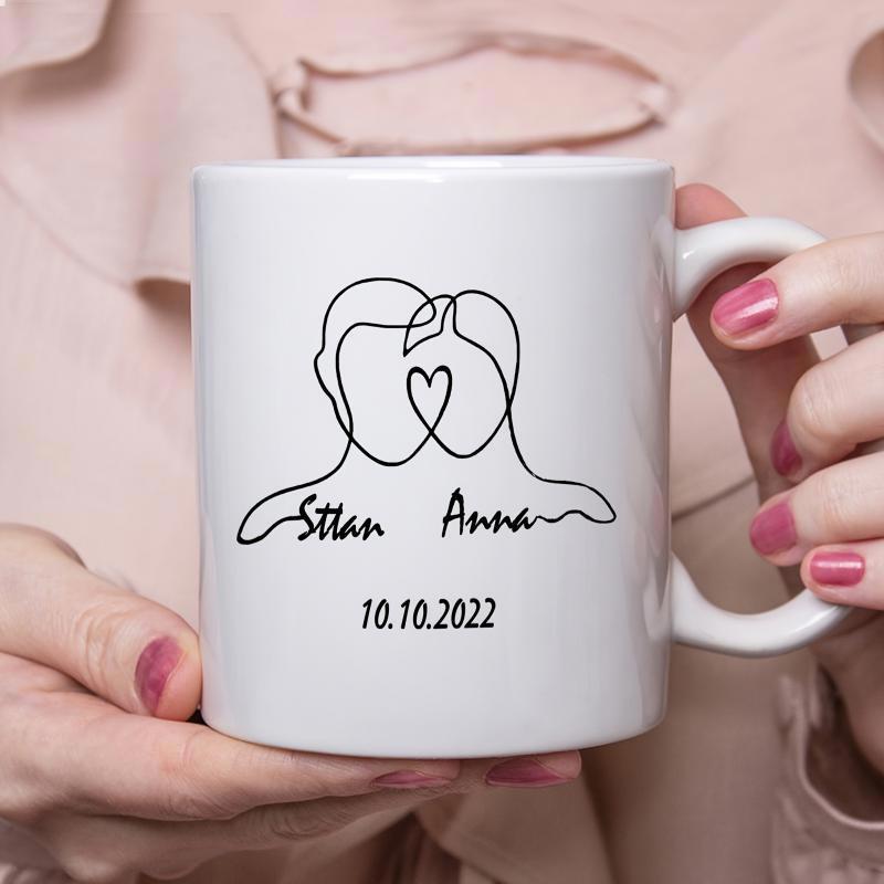 Tailorly White Ceramic 11 oz Mug - Stian Anna Minimalist Black Continuous Line Drawing Of A Romantic Embracing Couple