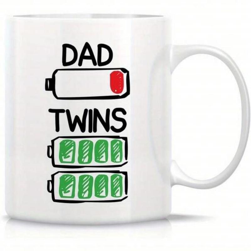 Tailorly White Ceramic 11 oz Mug - Dad Twins Showing Low Power Red And High Energy Green Charging Level Battery