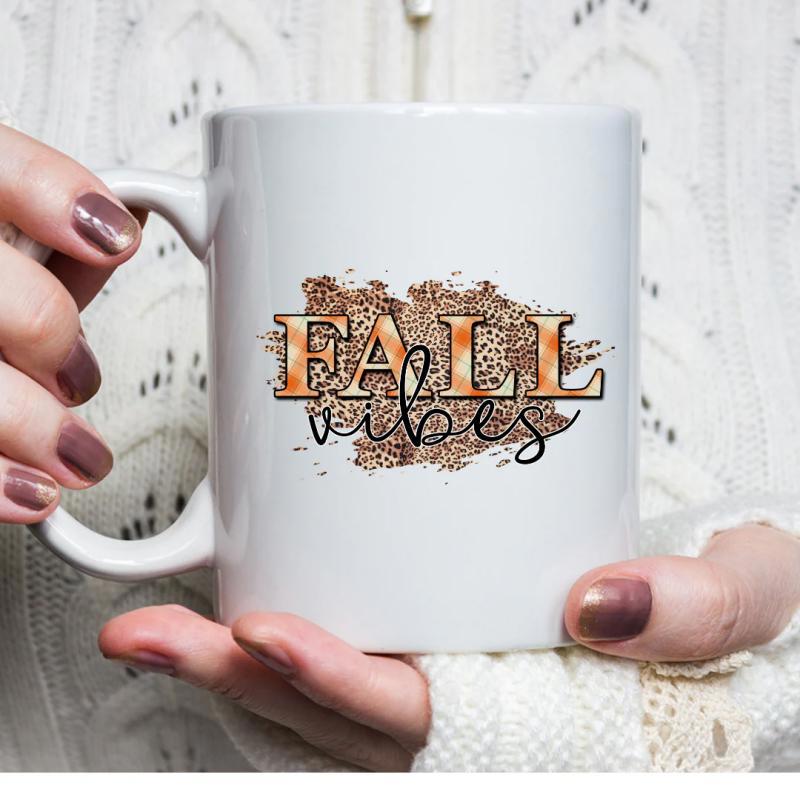 Tailorly White Ceramic 11 oz Mug - Fall Vibes Leopard Pattern Paint Stroke With Rustic Autumn Textures And Cheetah Print Mug