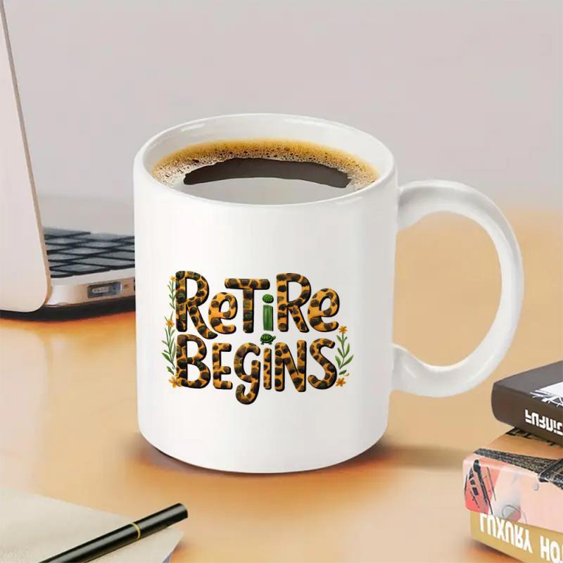Tailorly White Ceramic 11 oz Mug - Retire Begins Leopard Print Texture With Green Foliage Decorating The Stylish Modern Mug