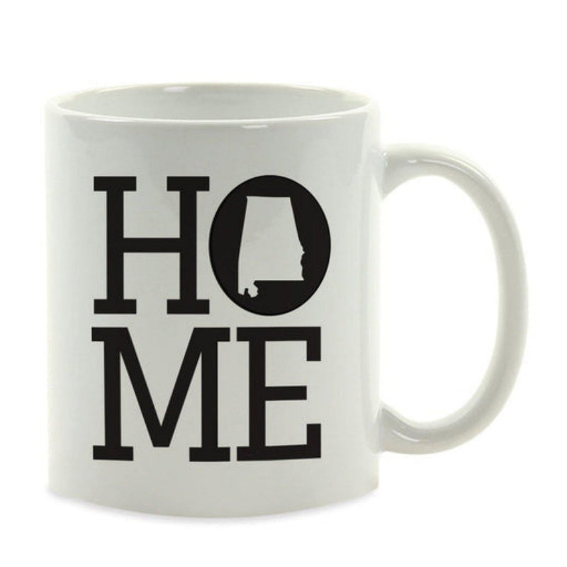 Tailorly White Ceramic 11 oz Mug - Home Bold Serif Typography Featuring Silhouette Of Alabama State Map Within Circular Frame Alabama
