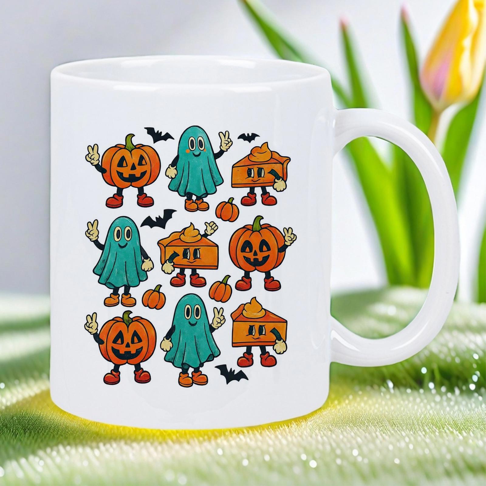 Tailorly White Ceramic 11 oz Mug - Vintage Retro Cartoon Characters With White Gloves And Boots In Halloween Theme Pattern