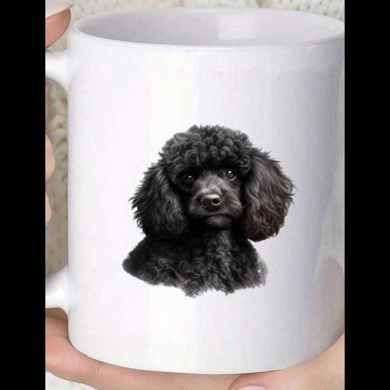 Tailorly White Ceramic 11 oz Mug - Realistic Portrait Of A Cute Fluffy Black Curly Haired Dog Poodle