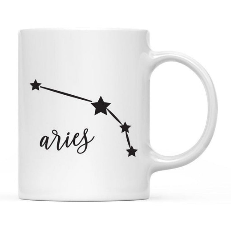 Tailorly White Ceramic 11 oz Mug - Aries Minimalist Black Star Pattern Connected By Delicate Fine Lines Constellation