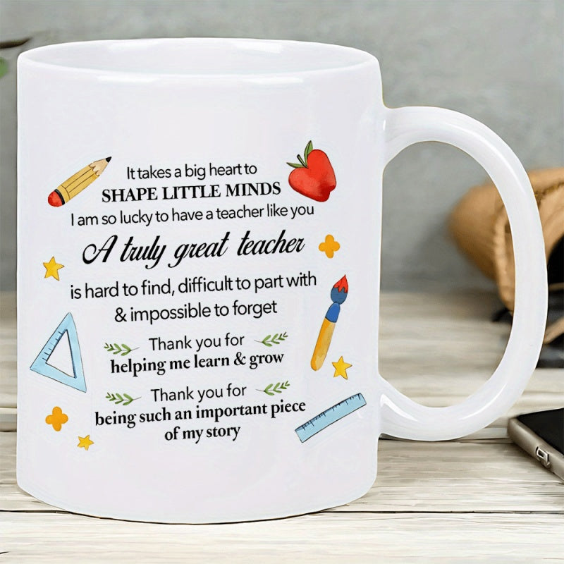 Tailorly White Ceramic 11 oz Mug - Shape Little Minds Truly Great Teacher Vibrant School Stationery And Artistic Tools With Small Stars Mug