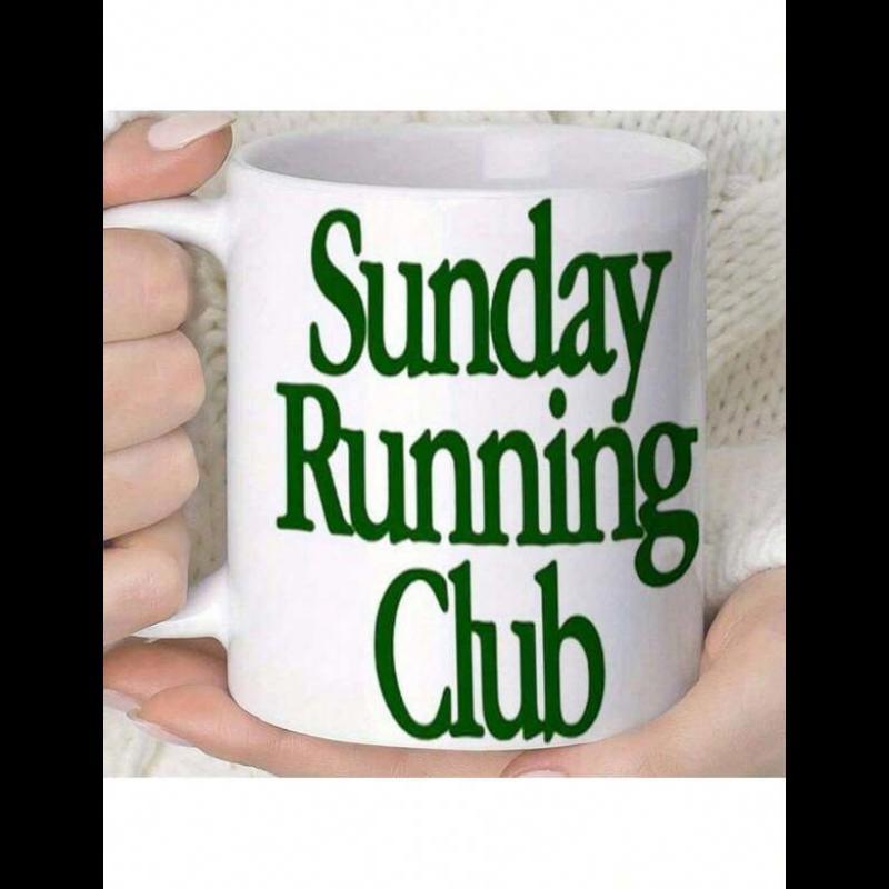 Tailorly White Ceramic 11 oz Mug - Sunday Running Club Bold Green Lettering Styled In Traditional Vintage Athletic Typography Sign