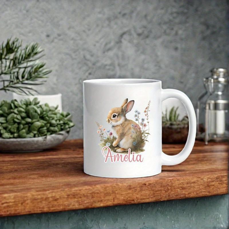 Tailorly White Ceramic 11 oz Mug - Amelia Delicate Watercolor Scene Of A Small Brown Meadow Rabbit