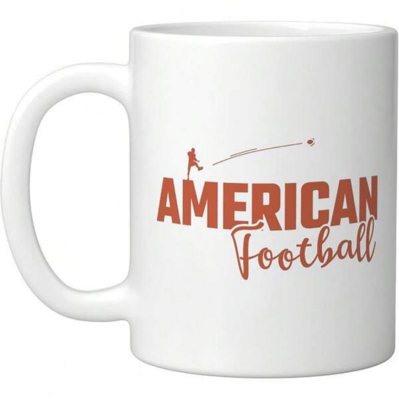 Tailorly White Ceramic 11 oz Mug - American Football Silhouette Of A Dynamic Kicker Launching A Ball Into Flight Player