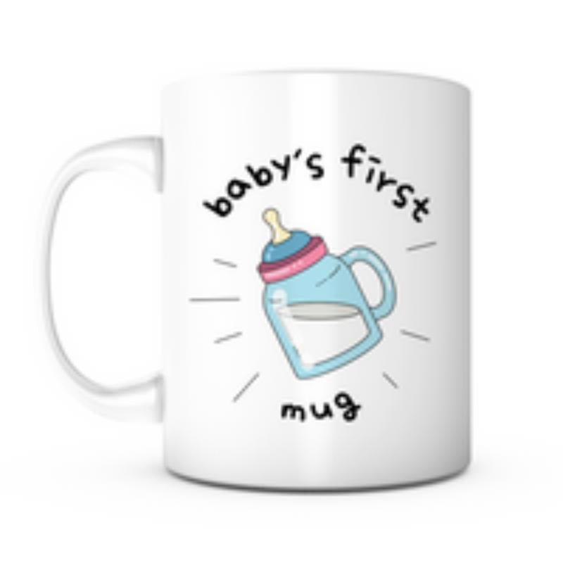 Tailorly White Ceramic 11 oz Mug - Baby's First Mug Cute Blue Baby Bottle With Milk Surrounded By Radiant Shining Lines Bottle