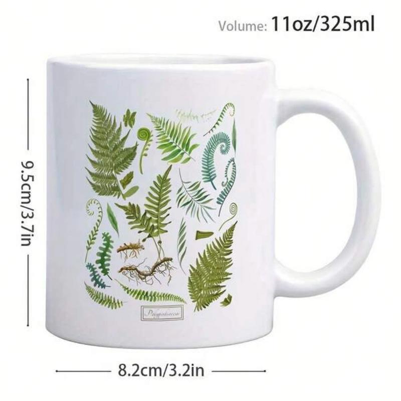 Tailorly White Ceramic 11 oz Mug - Lush Green Botanical Ferns Scattered Across A Clean White Background Fern
