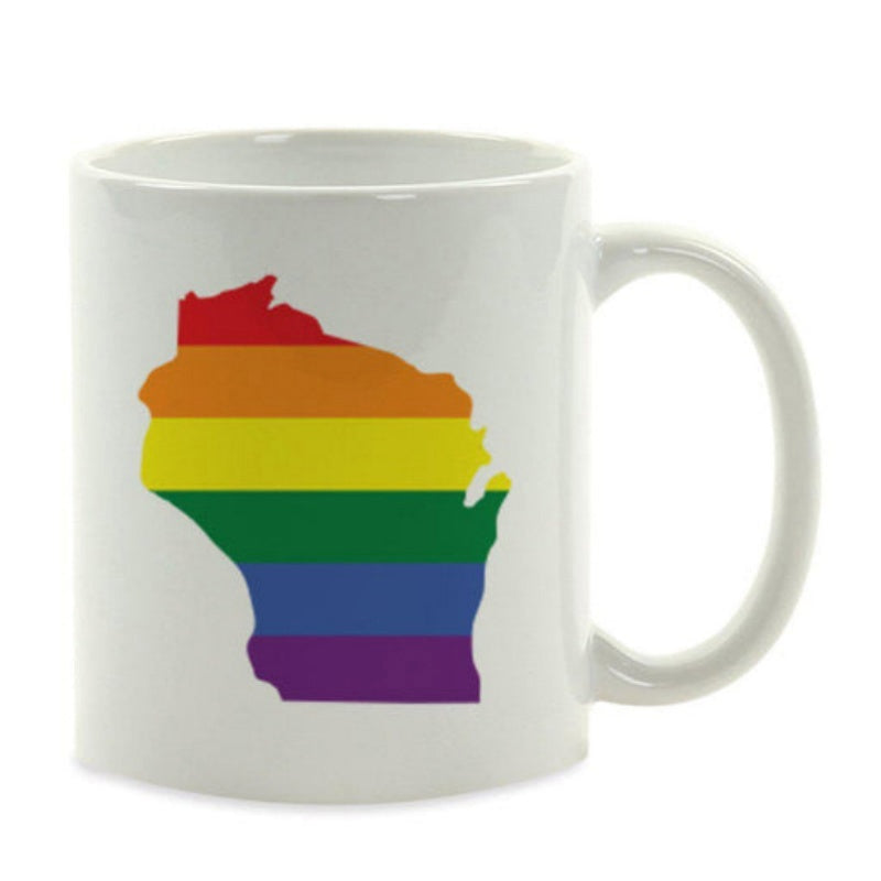 Tailorly White Ceramic 11 oz Mug - Vibrant Rainbow Colors Layered Within The Geographic Outline Of American State Wisconsin Map