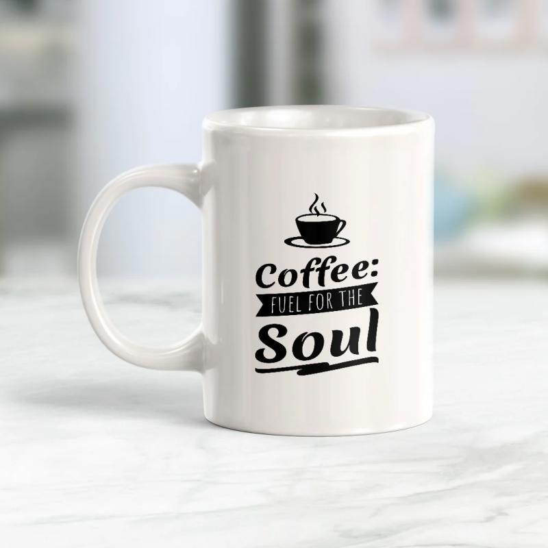 Tailorly White Ceramic 11 oz Mug - Coffee Fuel For The Soul Minimalist Black Steaming Icon With Bold Artistic Typography Mug