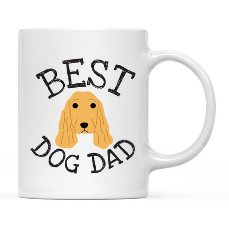 Tailorly White Ceramic 11 oz Mug - Best Dog Dad Friendly Golden Puppy Face Centered Between Arched Grunge Typography Dog