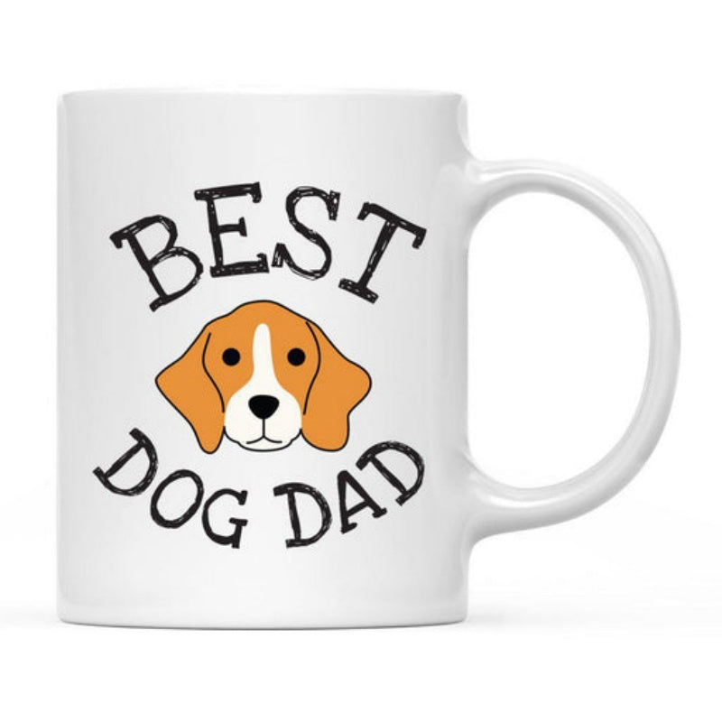 Tailorly White Ceramic 11 oz Mug - Best Dog Dad Charming Hand Drawn Beagle Illustration With Floppy Brown Ears Beagle