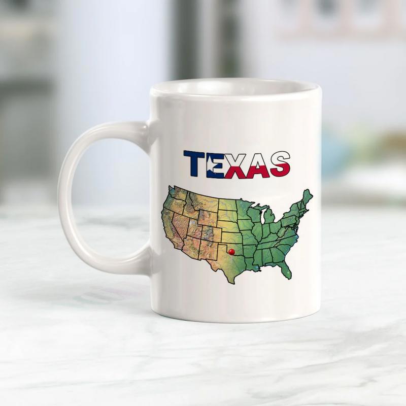 Tailorly White Ceramic 11 oz Mug - Texas Vibrant Gradient United States Map Featuring Detailed Geographic State Borders Map