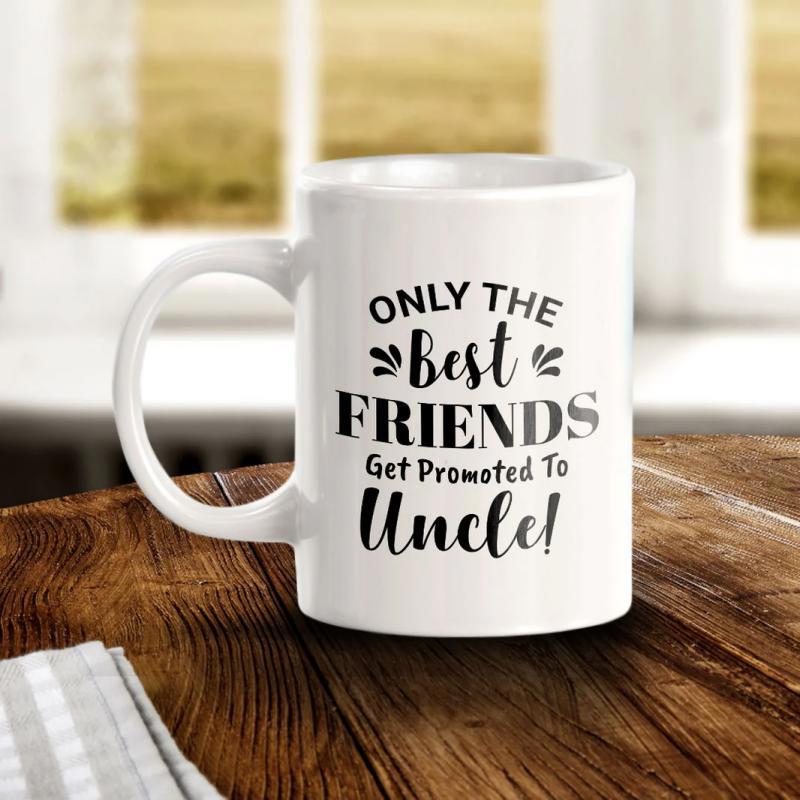 Tailorly White Ceramic 11 oz Mug - Only The Best Friends Get Promoted To Uncle Elegant With Minimalist Black Typographic Print Mug
