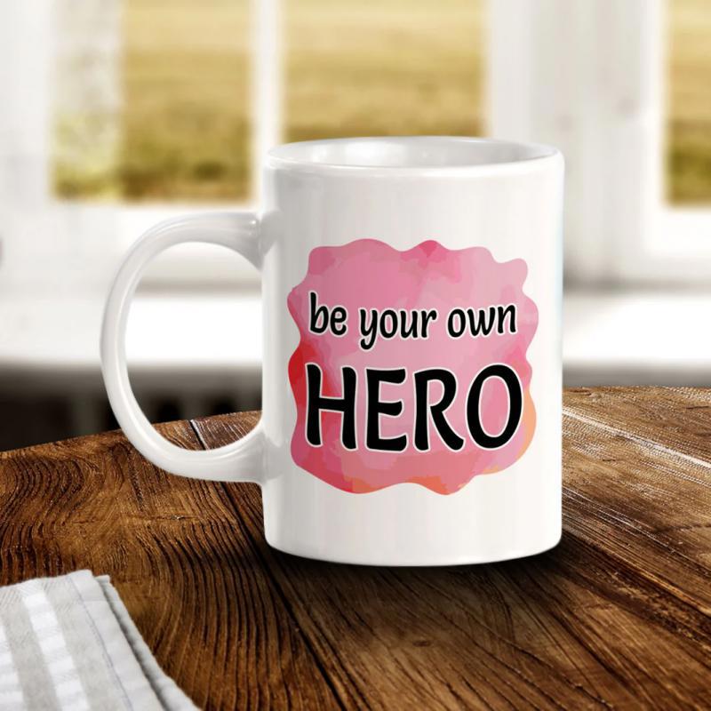 Tailorly White Ceramic 11 oz Mug - Be Your Own Hero Vibrant Soft Pink And Red Artistic Textured Fluid Watercolor Effect Background