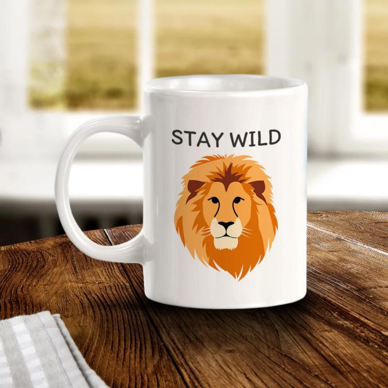 Tailorly White Ceramic 11 oz Mug - Stay Wild Majestic Golden Mane With Sharp Eyes And Calm Expression Lion