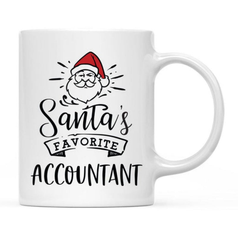 Tailorly White Ceramic 11 oz Mug - Santa's Favorite Accountant Jolly Christmas Icon With Red Hat And Full White Beard Santa