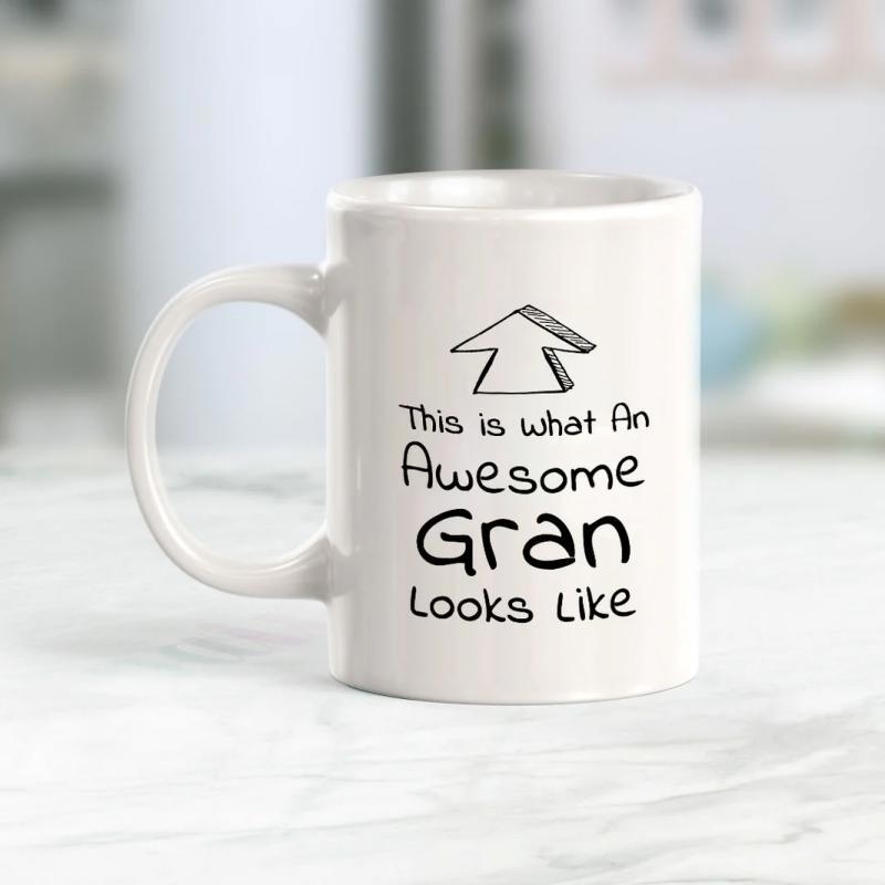 Tailorly White Ceramic 11 oz Mug - This Is What An Awesome Gran Looks Like Minimalist Hand Drawn Style Upward Pointing Simple Directional Marker Outline Arrow