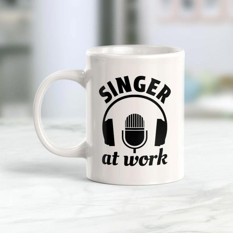 Tailorly White Ceramic 11 oz Mug - Singer At Work Professional Studio Equipment With Headphones Surrounding A Retro Microphone
