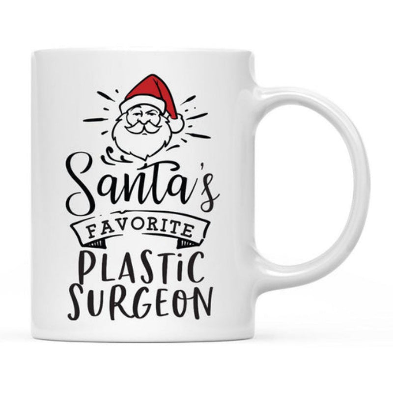 Tailorly White Ceramic 11 oz Mug - Santa's Favorite Plastic Surgeon Festive Hand Drawn Santa Claus Face With Red Hat And Beard Mug