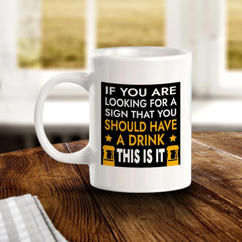 Tailorly White Ceramic 11 oz Mug - If You Are Looking For A Sign That You Should Have A Drink This Is It Bold Black Frame Featuring Golden Stars And Frothy Beer